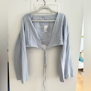 Charlie Holiday | Sky Blue Chambray v-neck long sleeve tie up wrap blouse